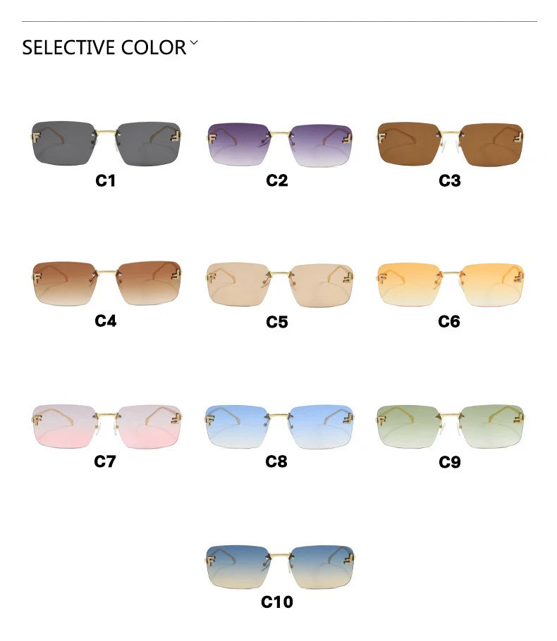 Rimless Sqaure Sunglasses F Letter Rectangle Shades For Men Women Trendy Driving Frameless Casual Eyewear UV400 Oculos Del Sol