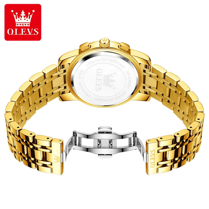 OLEVS Top Luxury Brand Men's Watches Moon Phase Chronograph Quartz Watch for Man Gold Stainless Steel Luminous Original Watch