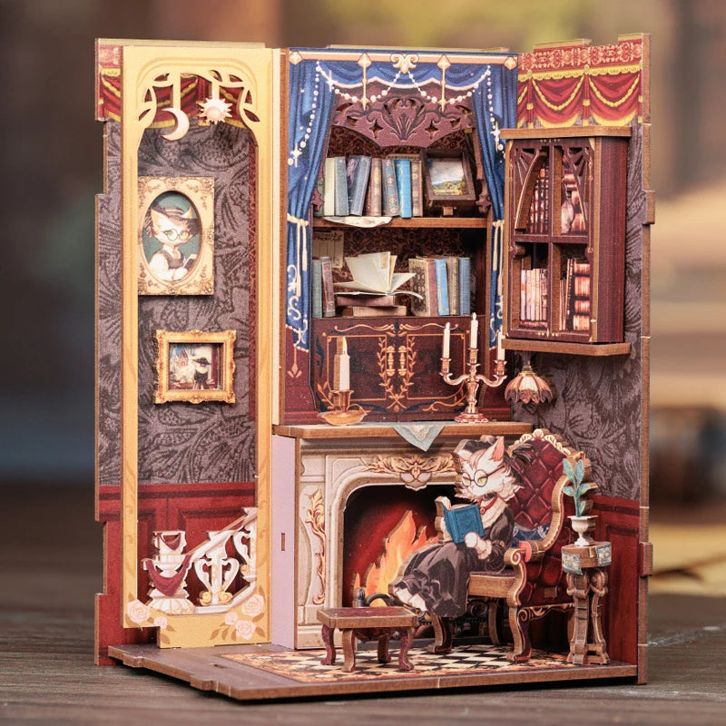 CUTEBEE Bookstore Book Nook with Light DIY Miniature Wooden Dollhouse for Decor Gift Bookshelf Insert Kit 3D Puzzle