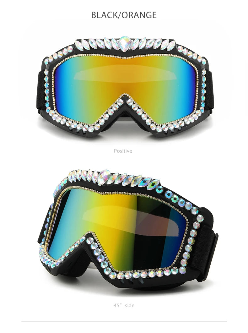Steampunk Oversized Diamond Ski Sunglasses Goggle Women Men Snowing Sport Sun Glasses Luxury Rhinestone Eyeglasses De Sol Hombre
