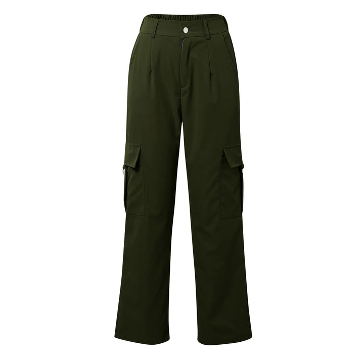 Womens Cargo Pants High Waist Streetwear Multi Pocket Y2k Parachute Pants Button Solid Color Wide Leg Trousers