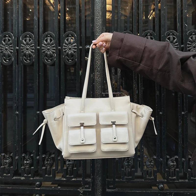 Luxury Brand Silver Buckle Fashion Genuine Leather Handbag New Large Capacity Tote Bag Designer Women's Commuter Shoulder Bag