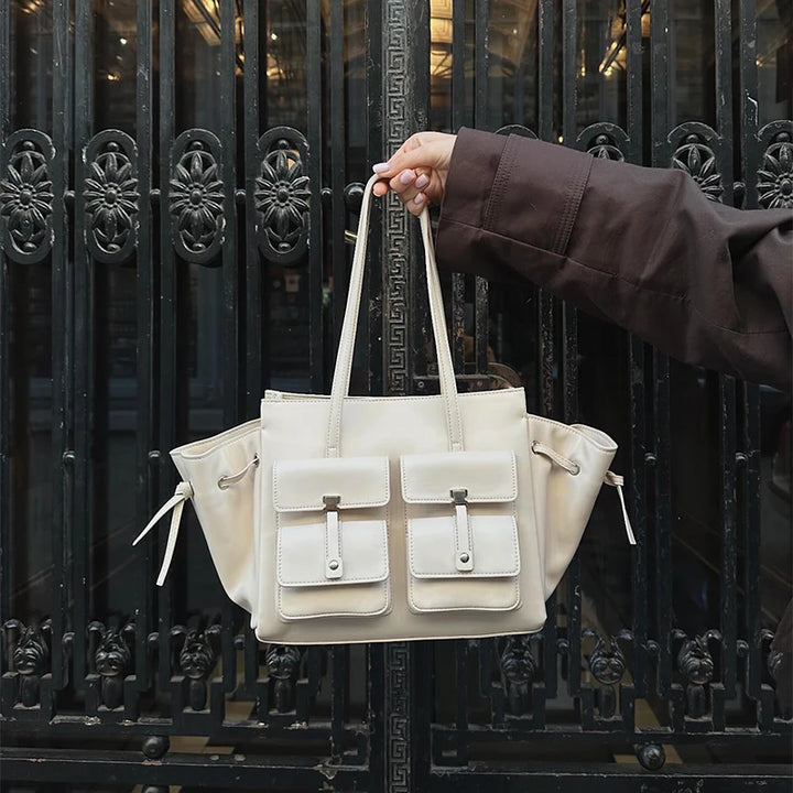Luxury Brand Silver Buckle Fashion Genuine Leather Handbag New Large Capacity Tote Bag Designer Women's Commuter Shoulder Bag