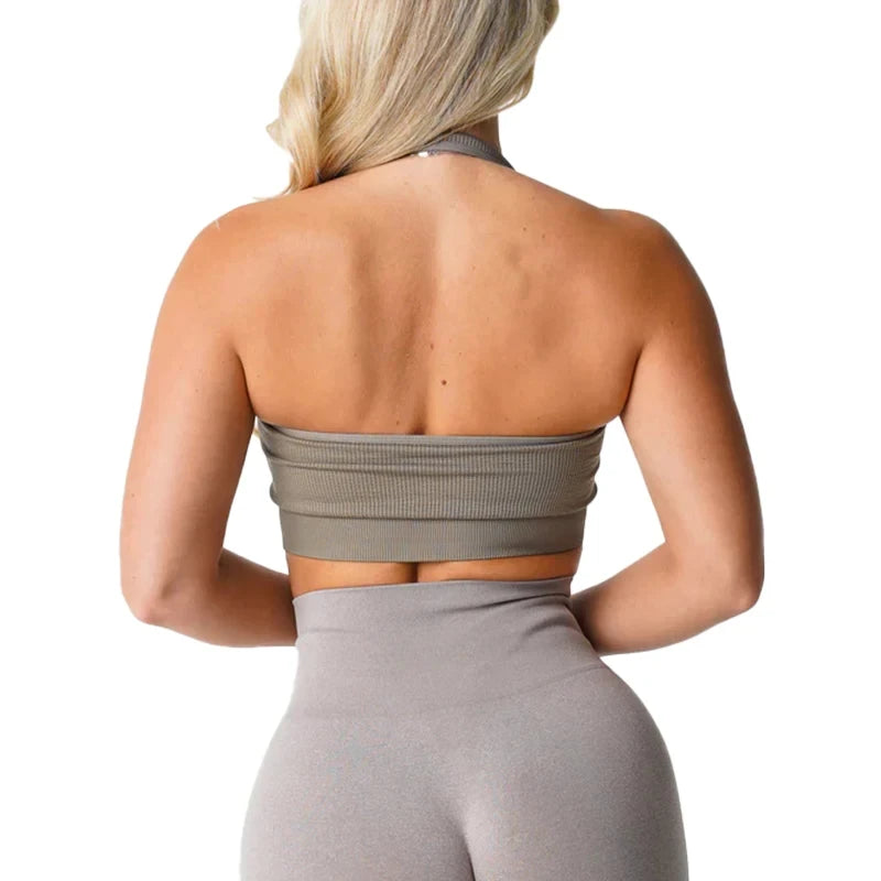 New Limitless Ribbed Seamless Halter Bra Spandex  Woman Fitness Elastic Breathable Breast Enhancement Leisure Sports Underwear