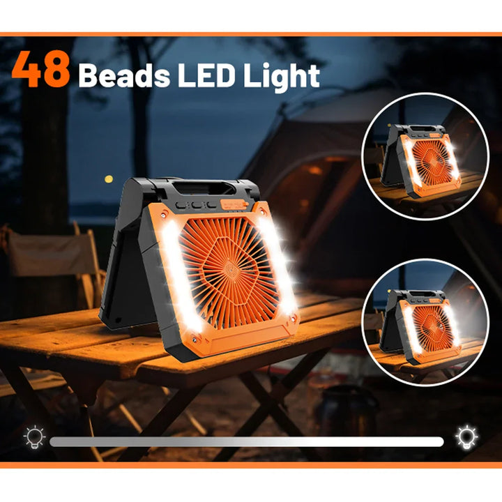 20000mAh Portable Electric Fan With Led Light Tent Car Camping Hook&USB&Solar Charging For Hiking Fishing Picnic Emergency
