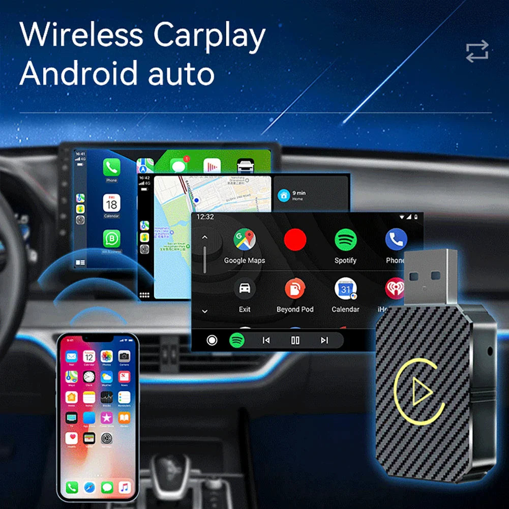 CarPlay AI Box BT WiFi Wireless Carplay Android Auto Adapter 2 in 1 Mini Box Plug&Play for OEM Wired CarPlay/Andriod Auto Cars