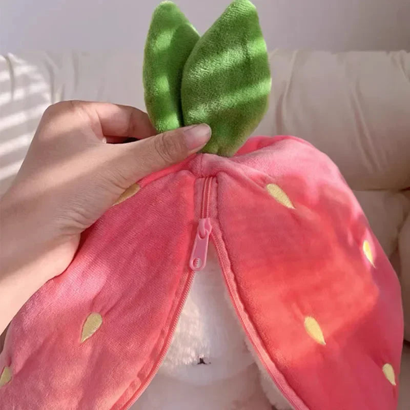 Cute Strawberry Carrot Rabbit Plush Toy Stuffed Creative Into Fruit Transform Baby Cuddly Bunny Doll 25cm for Kid Birthday Gift