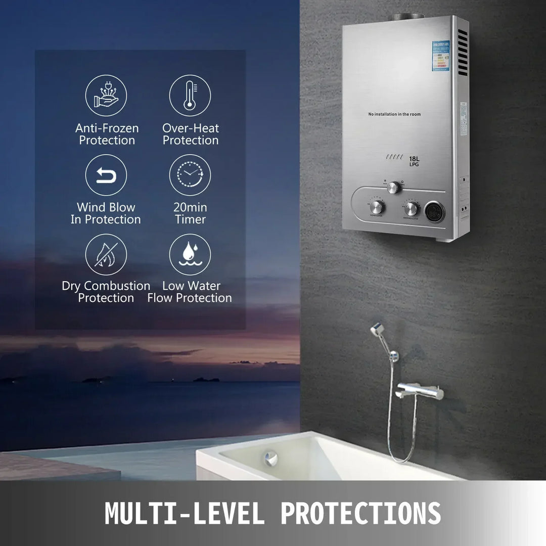 VEVOR 6L-18L Propane Gas Tankless Water Heater, Bathroom heating instant,Outdoors Water Heater Boiler Car Camping