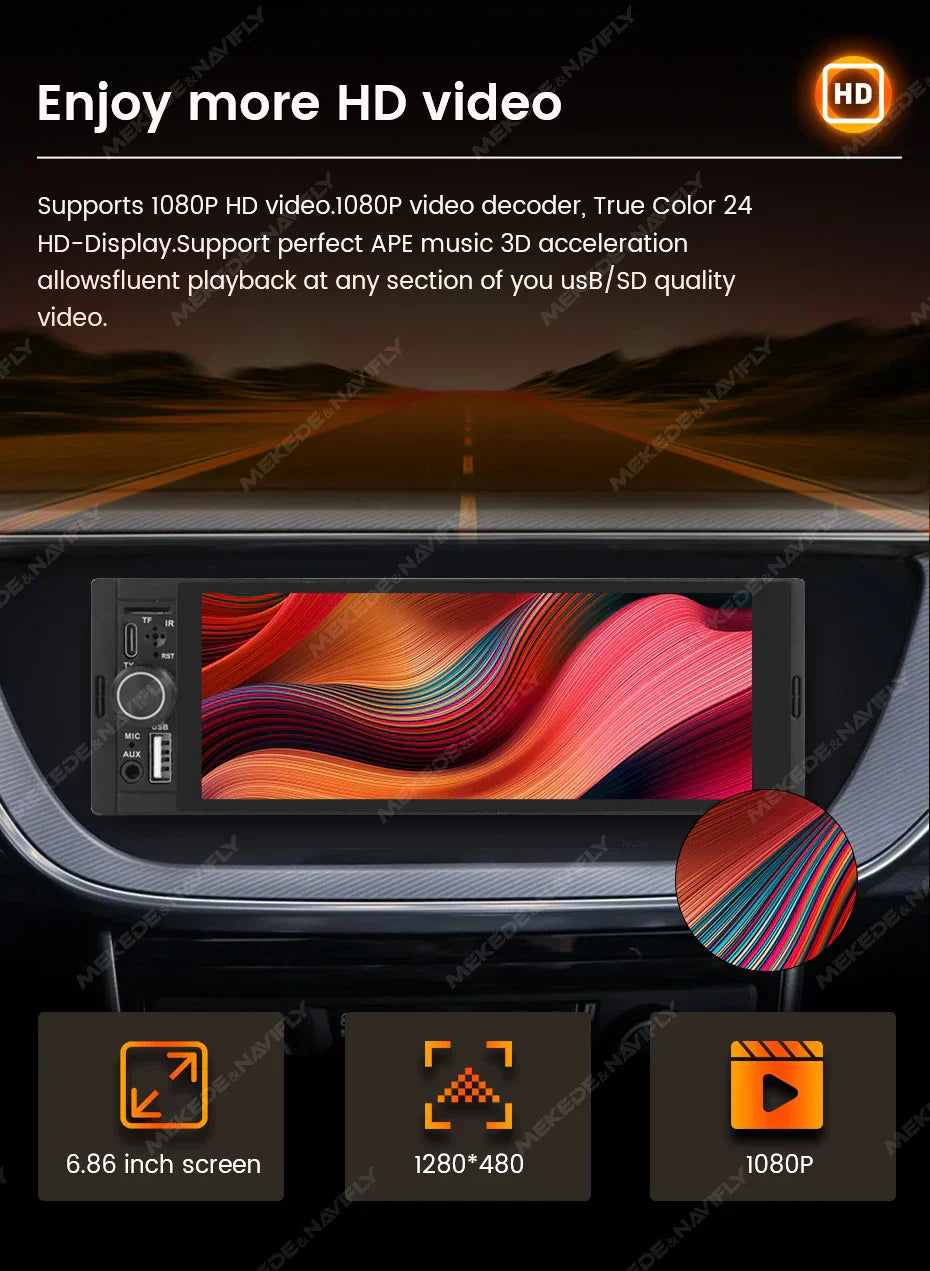 Navifly 2G+32G Universal 1 Din Android 6.86 Inch HD Touch Screen Wireless CarPlay Auto Car Radio Multimedia Video Player GPS FM