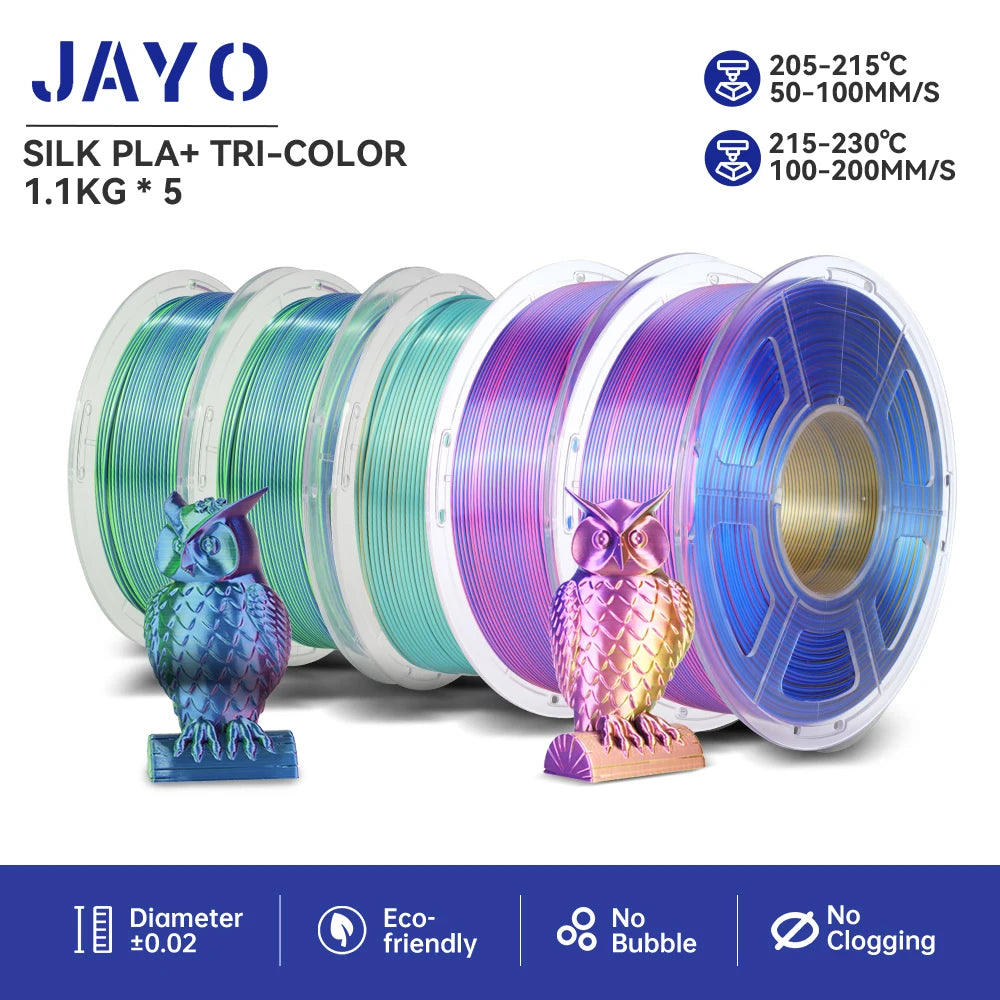 JAYO  pla plus SILK Three Colors Silk Rainbow 3D Printer Filament 1.75mm 100% No Bubble FDM 3D Printer Materials for 3D Printer