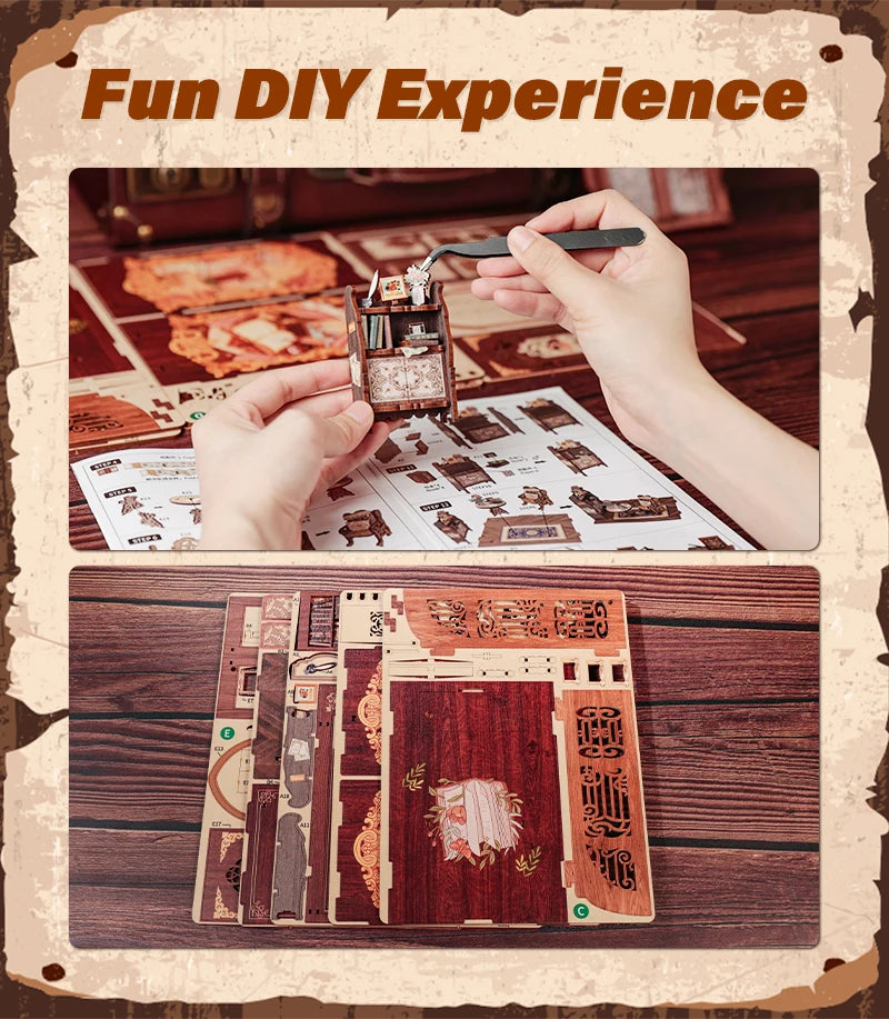 CUTEBEE Bookstore Book Nook with Light DIY Miniature Wooden Dollhouse for Decor Gift Bookshelf Insert Kit 3D Puzzle