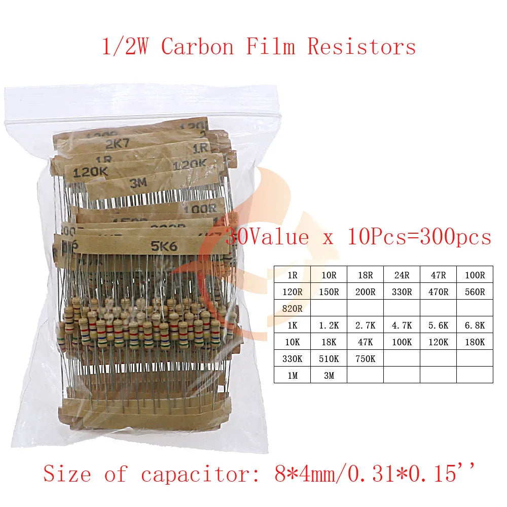 1/8W 1/4W 1/2W 1W 2W 3W 5W Carbon Film Resistors Assortment Kit 5% Electronic Components resistor package
