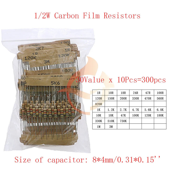1/8W 1/4W 1/2W 1W 2W 3W 5W Carbon Film Resistors Assortment Kit 5% Electronic Components resistor package