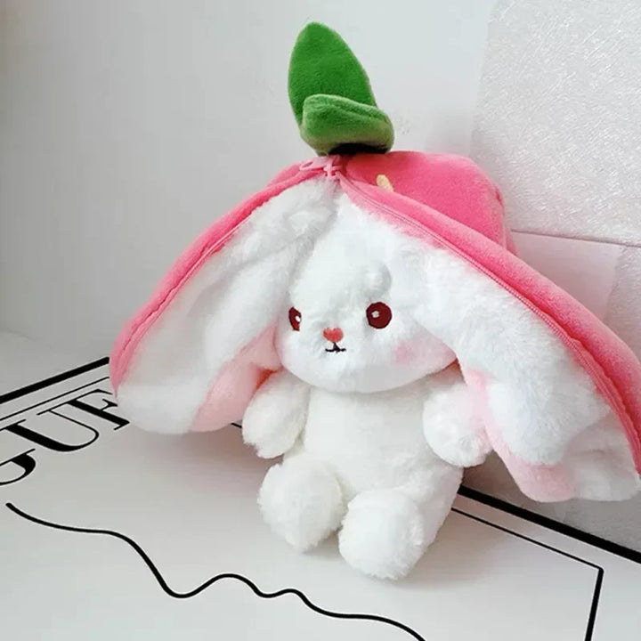 Cute Strawberry Carrot Rabbit Plush Toy Stuffed Creative Into Fruit Transform Baby Cuddly Bunny Doll 25cm for Kid Birthday Gift