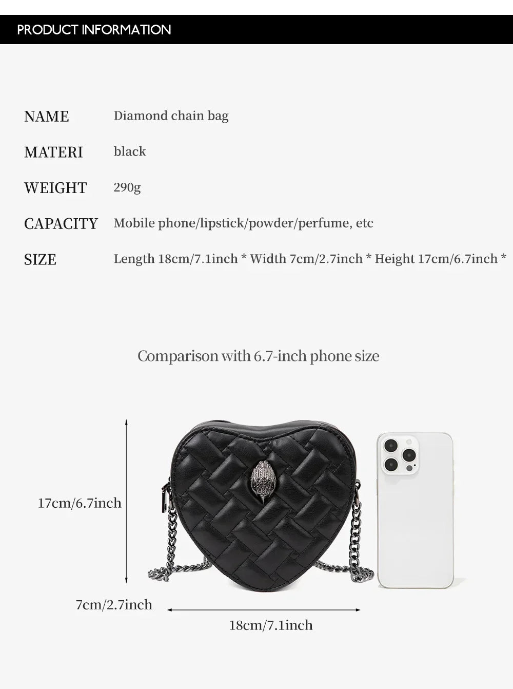2024 Women's Heart-Shaped Herringbone Crossbody Bag with Eagle and Bird Head Shoulder Bag Chain Purse