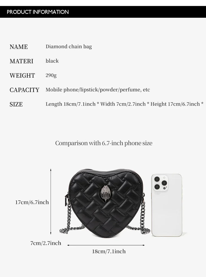 2024 Women's Heart-Shaped Herringbone Crossbody Bag with Eagle and Bird Head Shoulder Bag Chain Purse