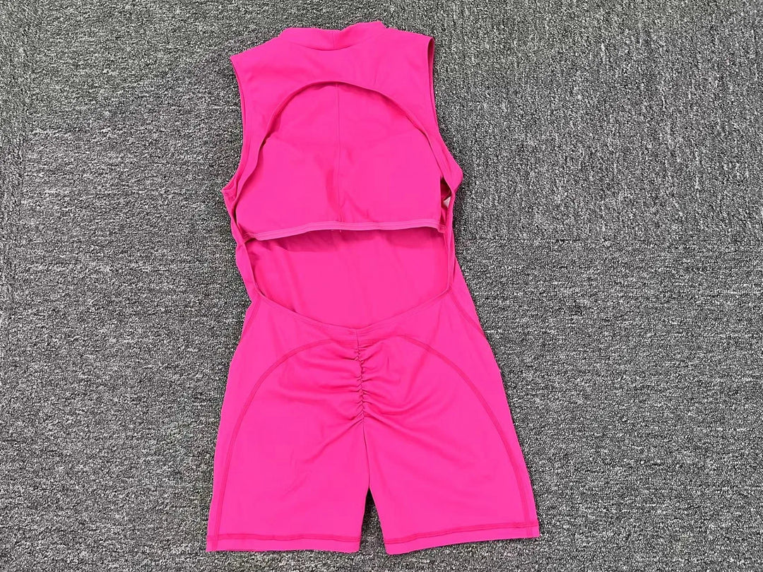 Women Sexy V Back Scrunch Sports Jumpsuit Women Gym Bodysuits Backless Workout One-Piece Suit Sportswear Fitness Short Rompers