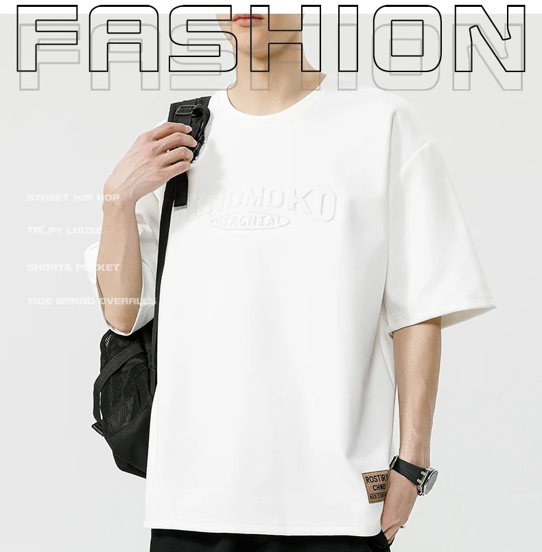 Summer Men's T-Shirt Retro Street Trendy Men's Loose Hip Hop Short Sleeve Casual Print Mens Streetwear Top Tees Fashion Male Top