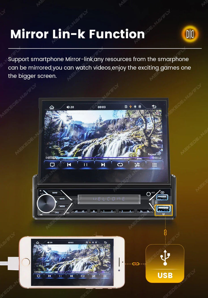 Universal 7" 1din Retractable Screen Car Radio Android Auto Carplay Multimedia Video Player Intelligent Vehicle System BT FM USB