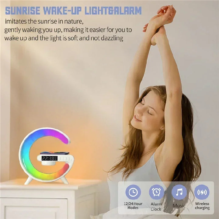 Multifunction RGB Light Bluetooth Speaker Alarm Clock 15W Wireless Charger Stand Pad For iPhone Samsung Fast Charging Station