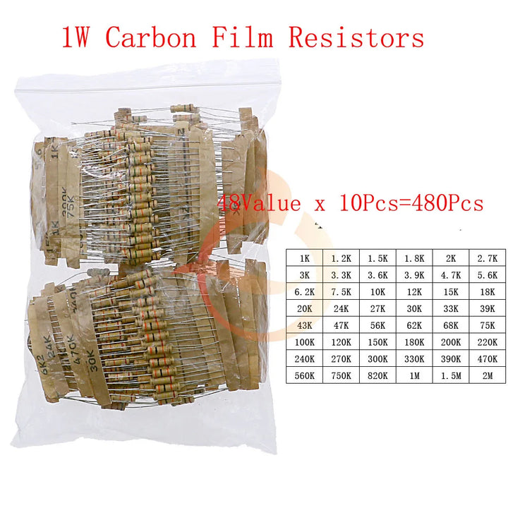 1/8W 1/4W 1/2W 1W 2W 3W 5W Carbon Film Resistors Assortment Kit 5% Electronic Components resistor package