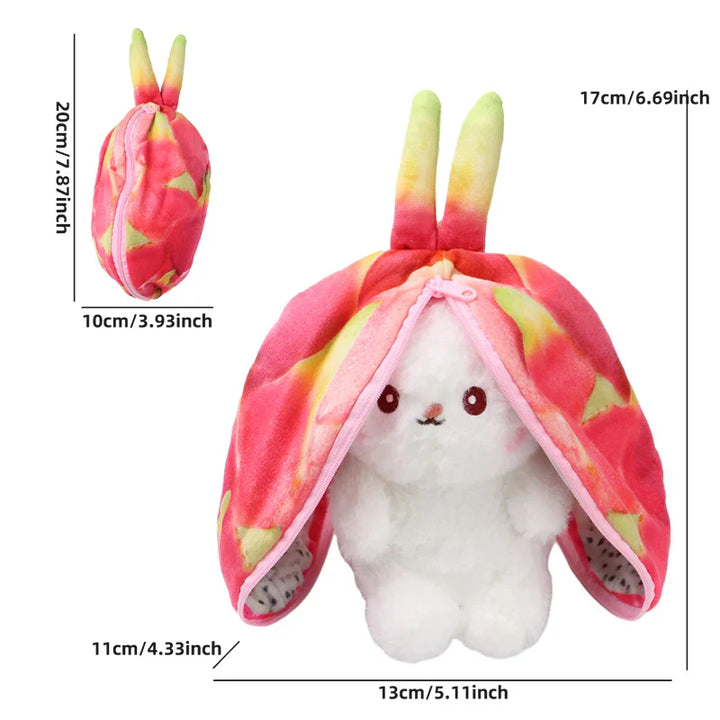 Kawaii Fruit Bunny Plush Toy Cute watermelon StrawberryCarrot  Reversible Rabbit Zipper Plush Toy Kids Birthday Gift