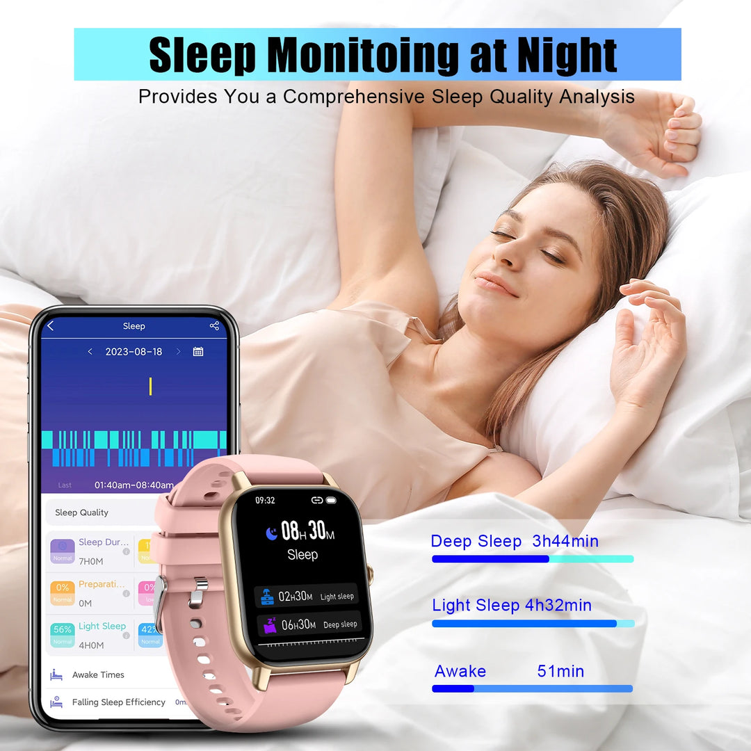AI Voice Assistant Smart Watch for Men/Women, 1.85'' HD Touch Screen Fitness Trackers with Wireless Call/ IP68 Waterproof