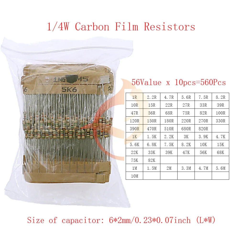 1/8W 1/4W 1/2W 1W 2W 3W 5W Carbon Film Resistors Assortment Kit 5% Electronic Components resistor package