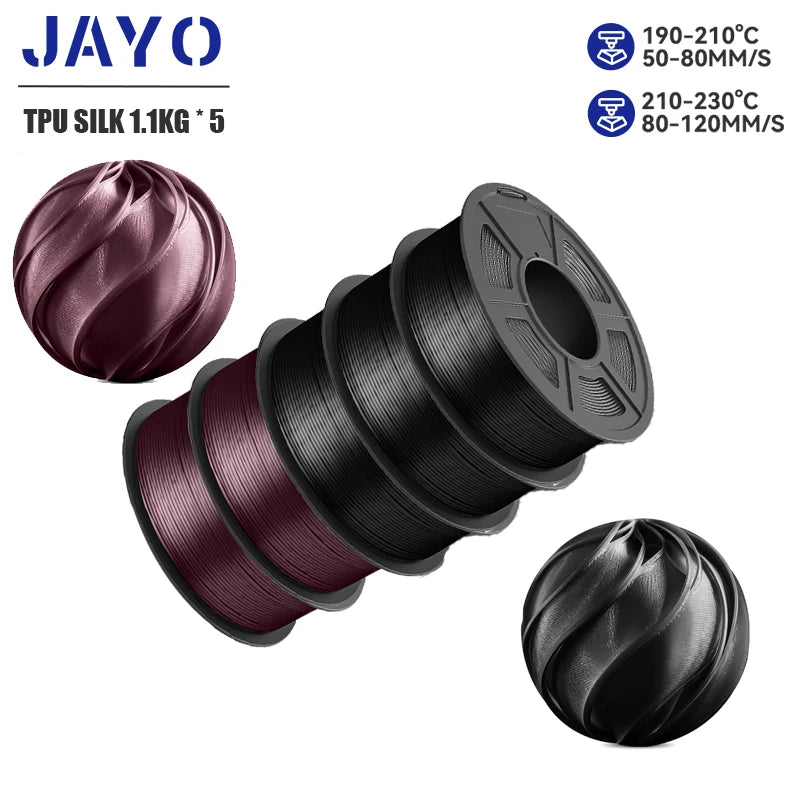 JAYO 5Rolls JAYO TPU SILK 98A 3D Filament Flexible 1.75mm+/-0.02mm 3D Printer SILK Texture Smooth High Quality New Fast Shipping