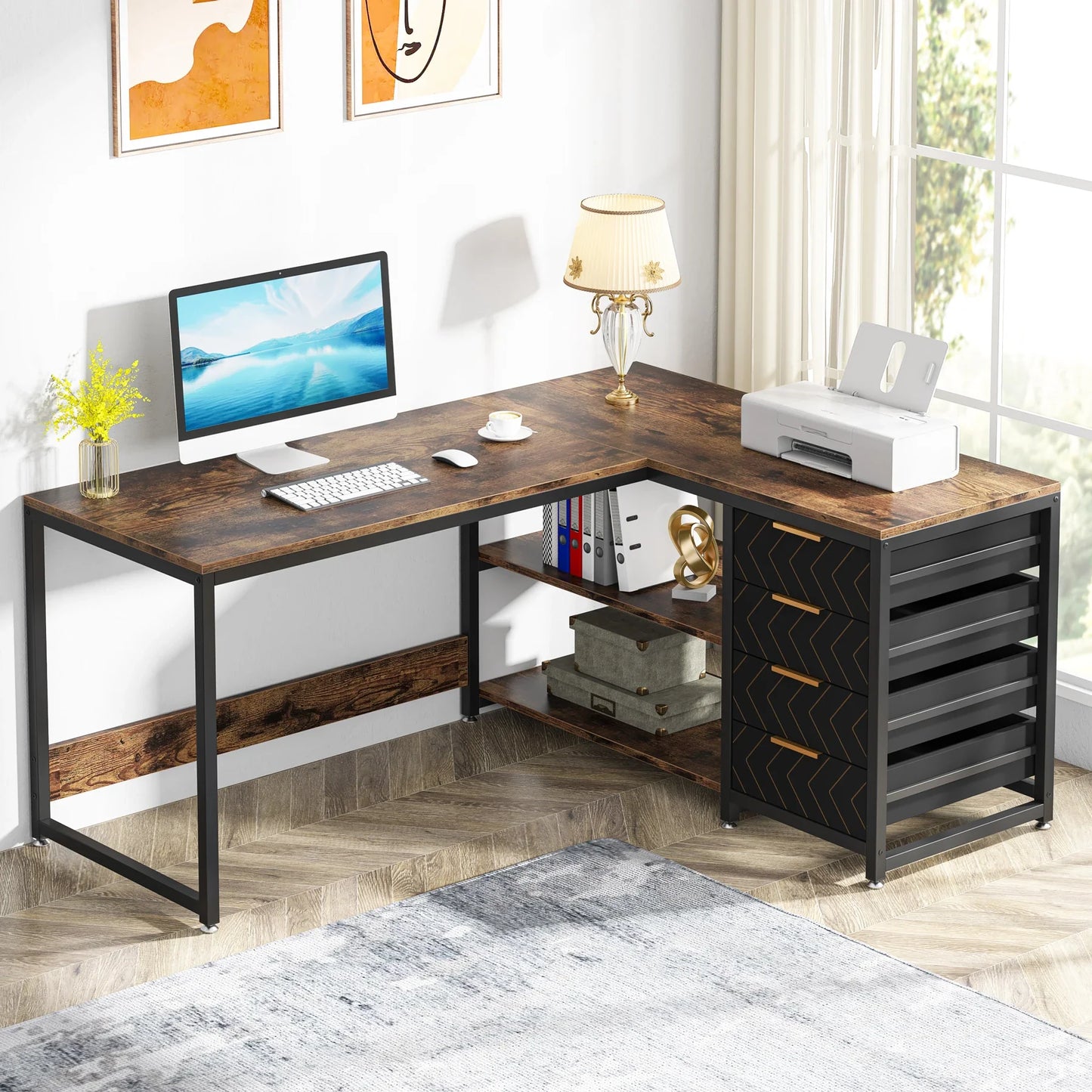Tribesigns 59" L-Shaped Desk with Storage