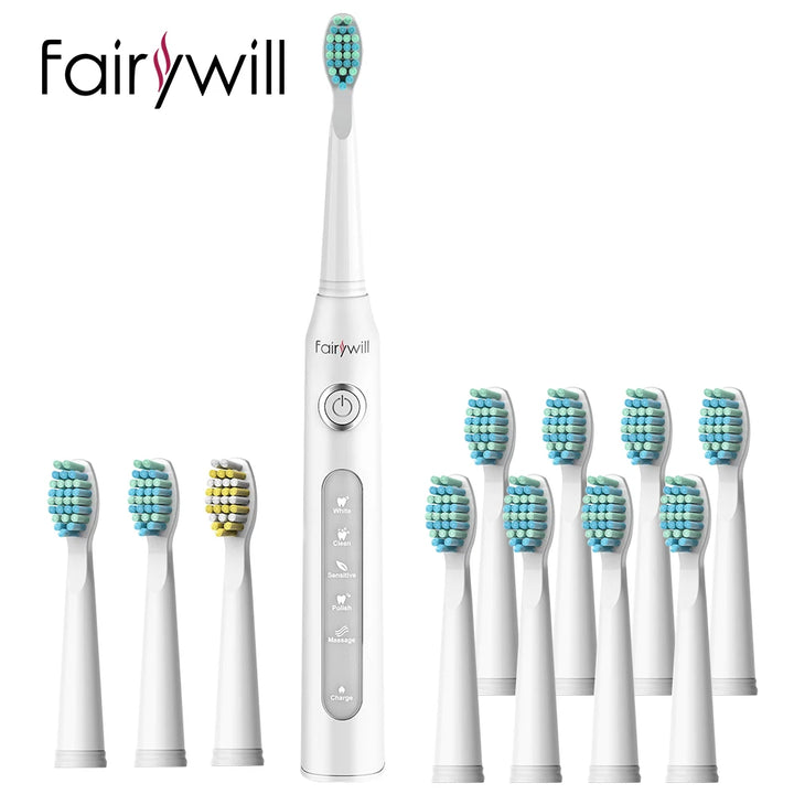 Fairywill Electric Sonic Toothbrush FW-507 USB Charge Rechargeable Adult Waterproof Electronic Tooth Brushes Replacement Heads S