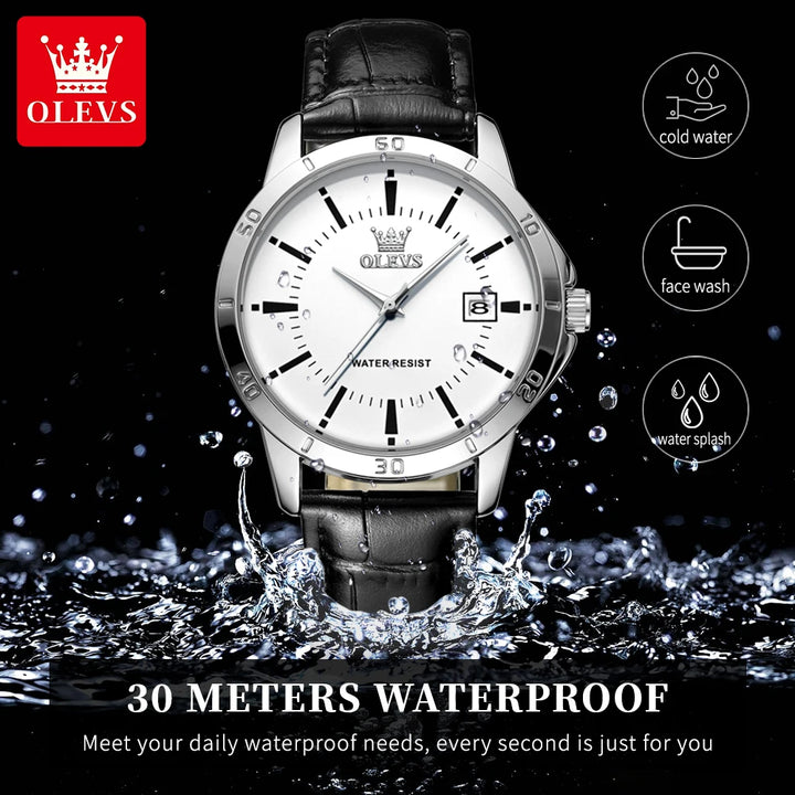 OLEVS TY716 Mens Watch Original Fashion Quartz Watch For Men Waterproof Leather Strap Calendar Daily Automatic Date Mens Gifts