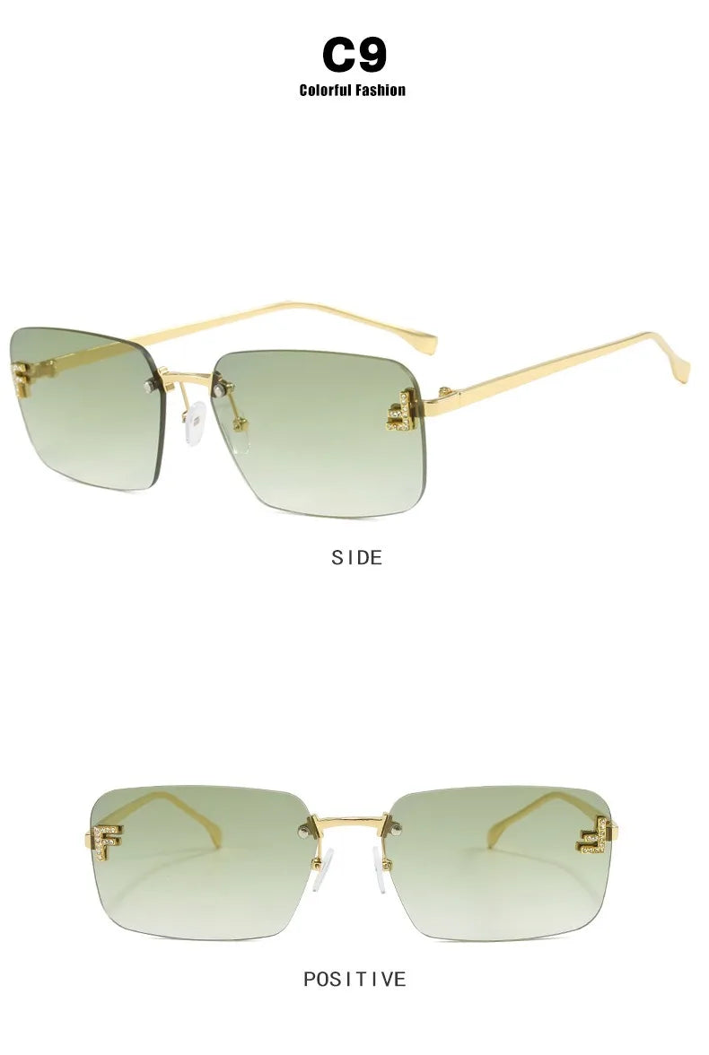 Rimless Sqaure Sunglasses F Letter Rectangle Shades For Men Women Trendy Driving Frameless Casual Eyewear UV400 Oculos Del Sol