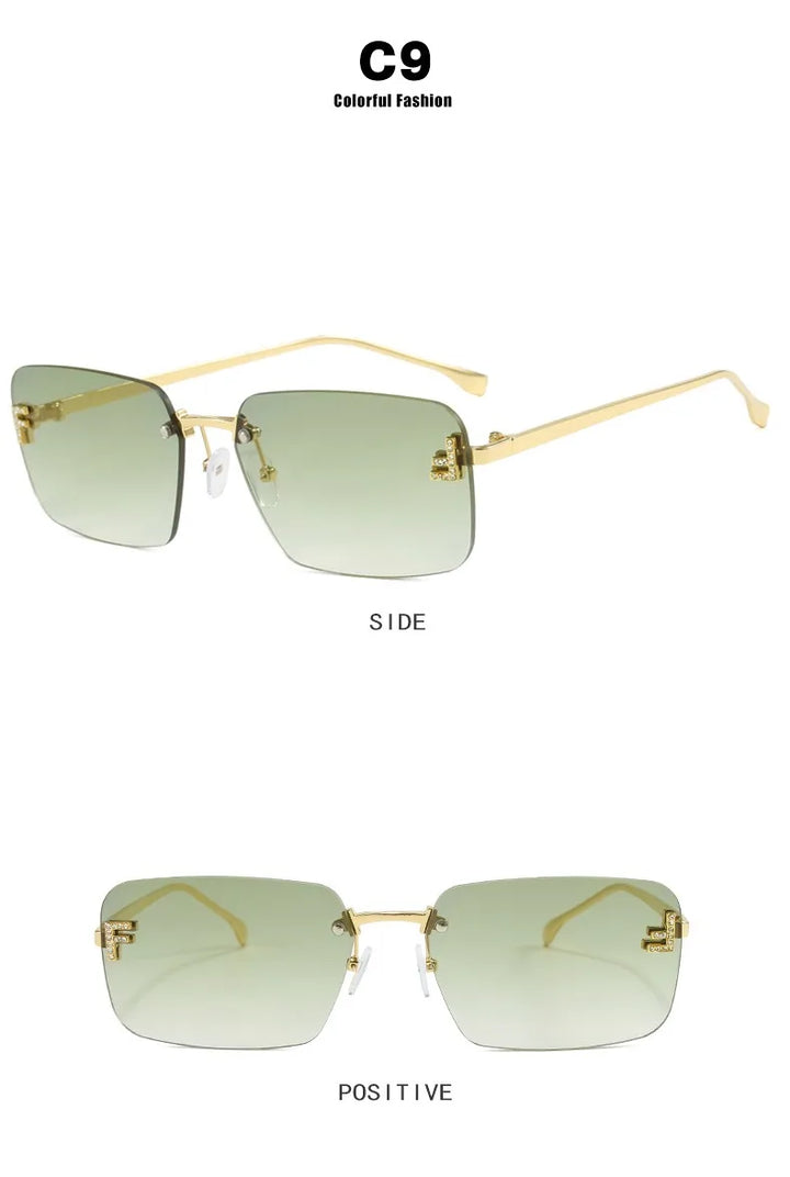 Rimless Sqaure Sunglasses F Letter Rectangle Shades For Men Women Trendy Driving Frameless Casual Eyewear UV400 Oculos Del Sol