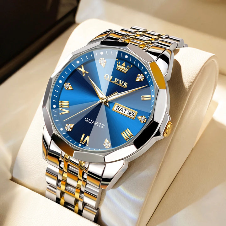OLEVS Men's Watches Causal Fashion Original Quartz Watch for Man Waterproof Stainless Steel Luminous Date Week Trend Dress Reloj