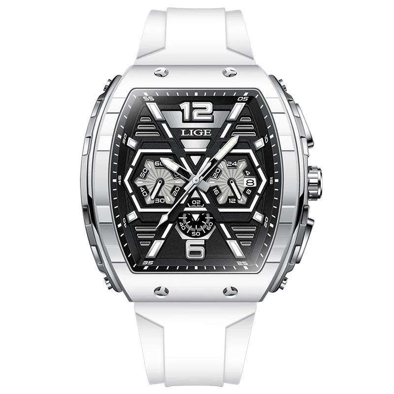 LIGE Outdoor Square Casual Sport Quartz Man Watch Top Brand Luxury Watches Fashion 50M Waterproof Auto Date Silicone Chronograph
