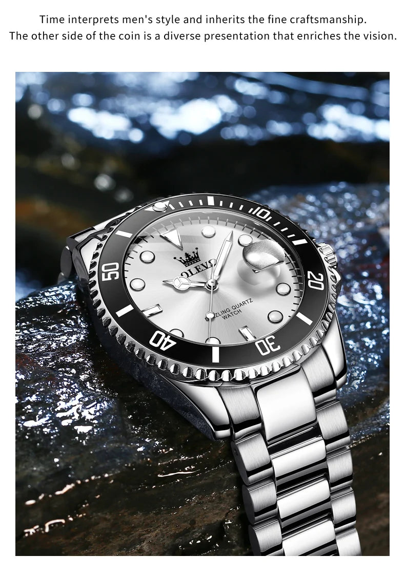 OLEVS 5885 Man Watch Original Brand Waterproof Quartz Watch Stainless Steel Strap Automatic Date Mens Gifts Watches For Man