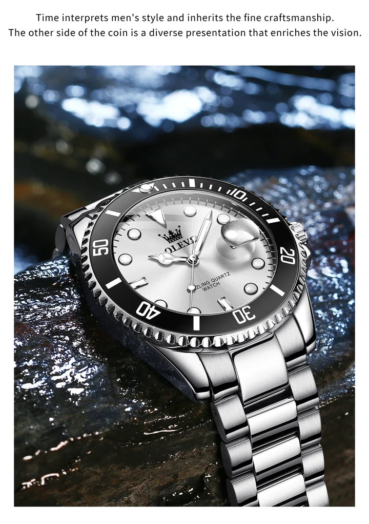 OLEVS 5885 Man Watch Original Brand Waterproof Quartz Watch Stainless Steel Strap Automatic Date Mens Gifts Watches For Man