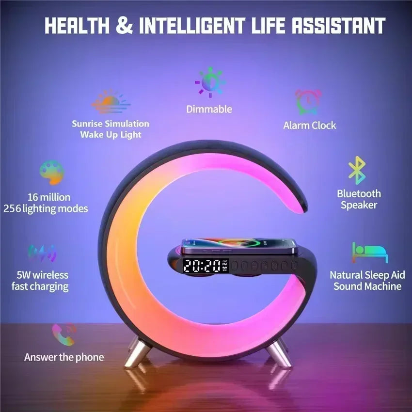 Multifunction Wireless Charger Stand Bluetooth 5.0 Speaker FM TF RGB Night Light Fast Charging Station for iPhone Samsung Xiaomi