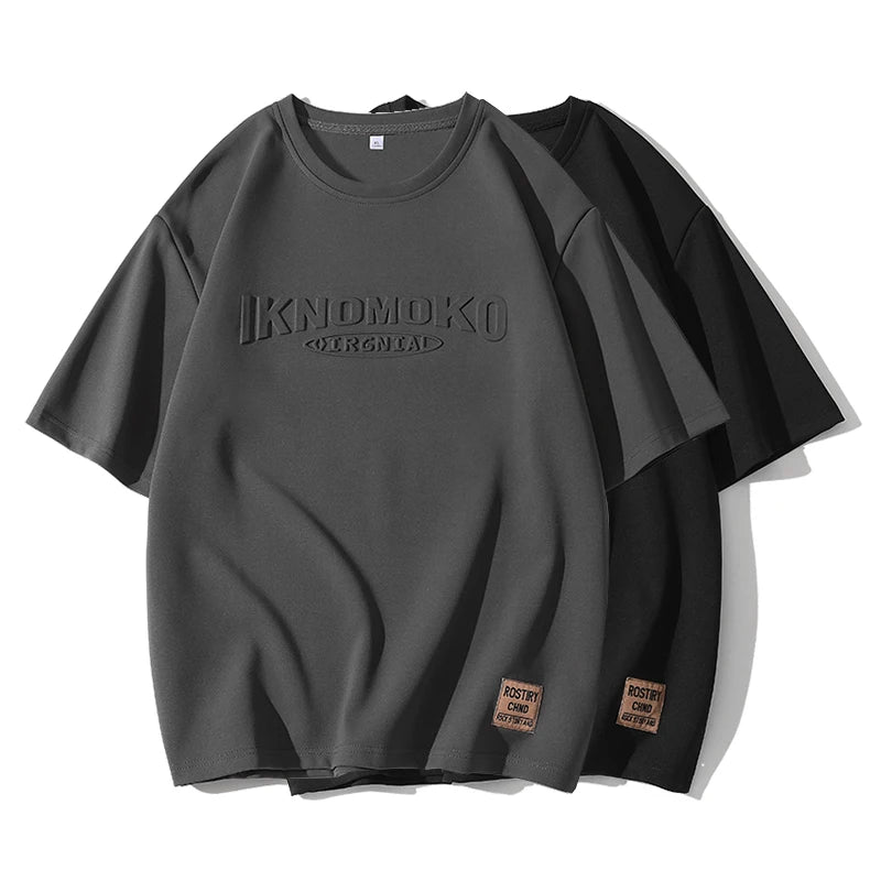 Summer Men's T-Shirt Retro Street Trendy Men's Loose Hip Hop Short Sleeve Casual Print Mens Streetwear Top Tees Fashion Male Top