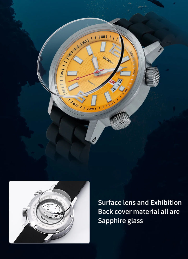 20Bar Diver Automatic Watch For Men Miyota 8205 Super Luminous Sapphire Swim Sport Mechanical Automatic Self Winding Wristwatch