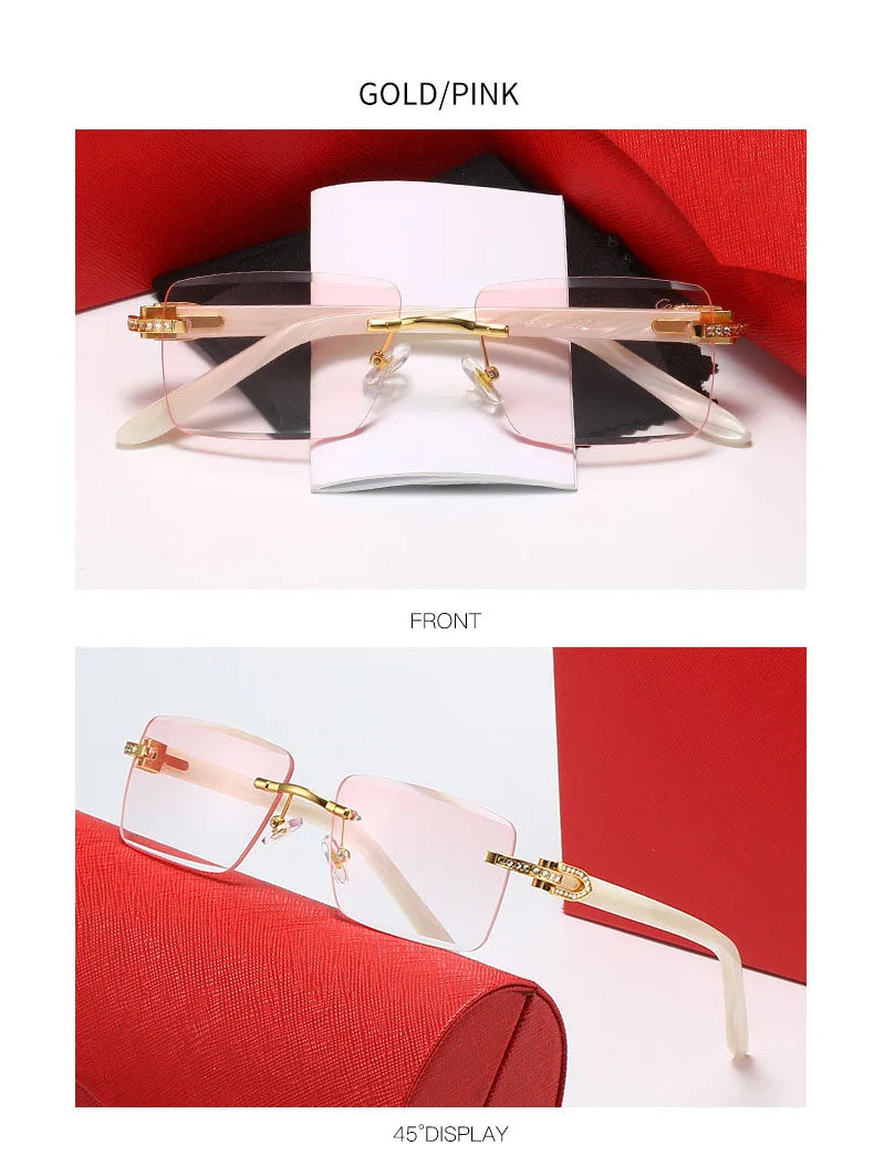 Luxury Brand Diamond Acetate Frame Square Sunglasses For Men Trendy Rimless Rectangle Sun Glasses Oculos De Sol Masculino