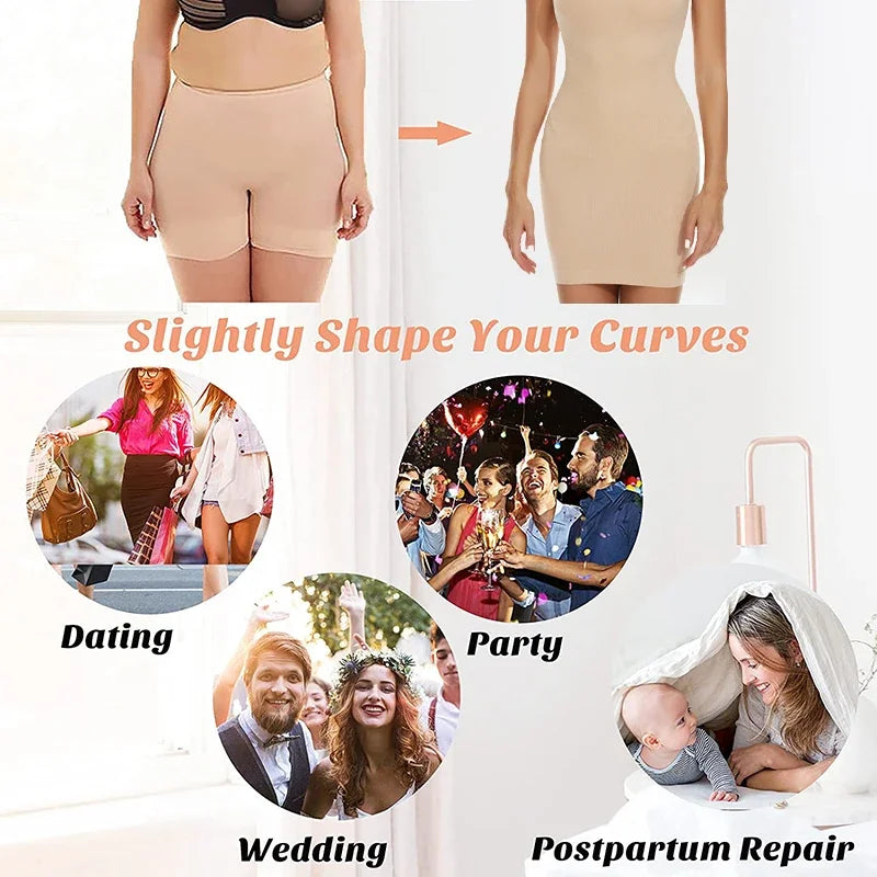 Women Shapewear Full Slip Tummy Control Crew Neck Cami Mini Under Dress Smooth Body Shaper New Spaghetti Straps Lingerie