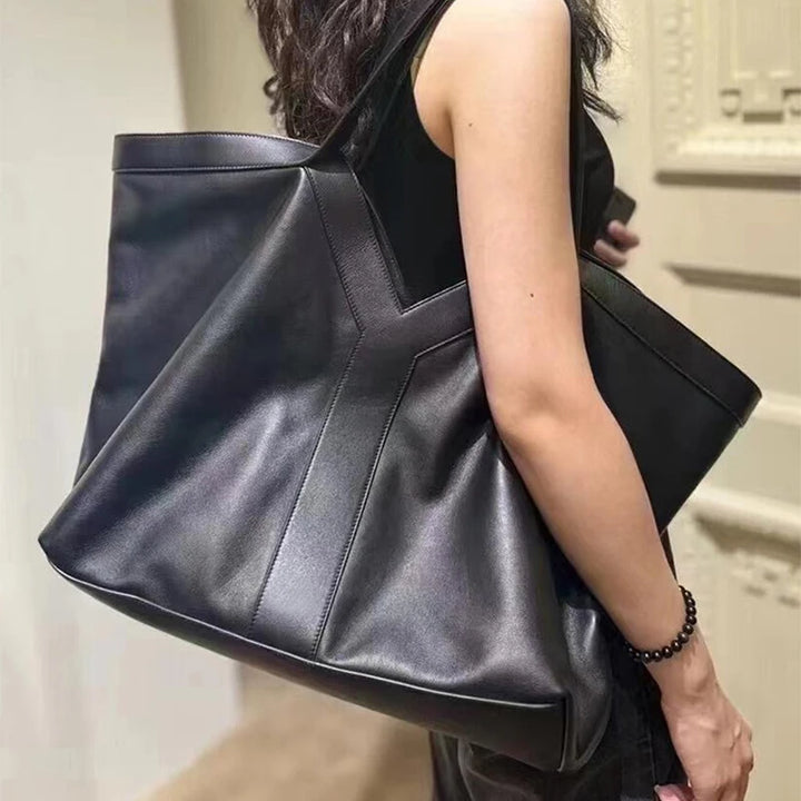 Soft Luxury Y Letter Women Shoulder Bag New Genuine Leather Fashion Large Capacity Tote Bag High-end Casual Commuting Brand Bag