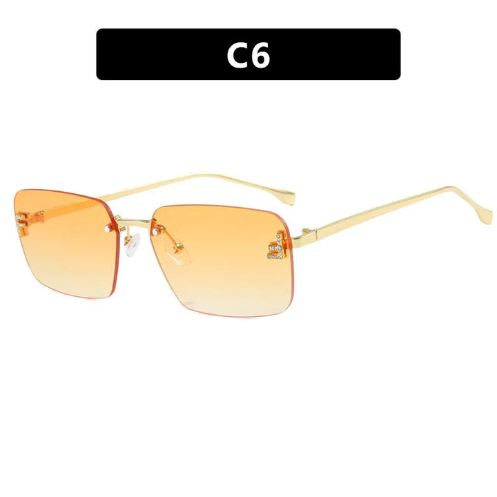 Rimless Sqaure Sunglasses F Letter Rectangle Shades For Men Women Trendy Driving Frameless Casual Eyewear UV400 Oculos Del Sol
