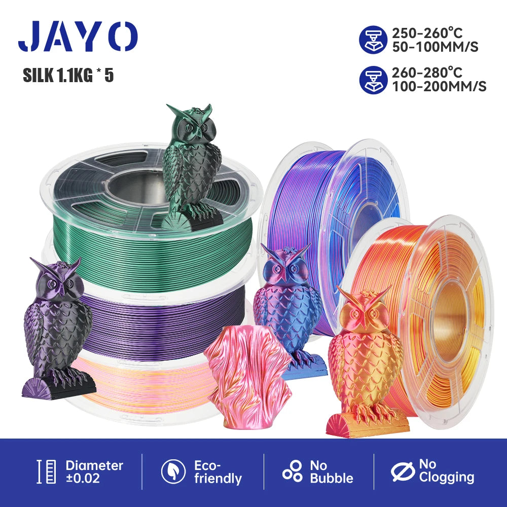 JAYO  pla plus SILK Three Colors Silk Rainbow 3D Printer Filament 1.75mm 100% No Bubble FDM 3D Printer Materials for 3D Printer