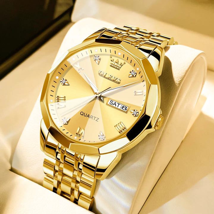 OLEVS Men's Watches Causal Fashion Original Quartz Watch for Man Waterproof Stainless Steel Luminous Date Week Trend Dress Reloj