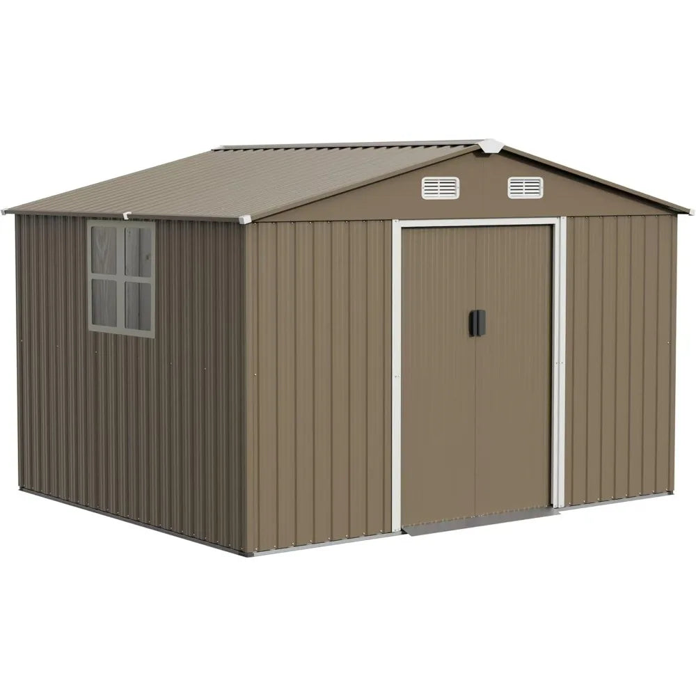 10 x 8 FT Outdoor Storage Shed, Waterproof, Lockable Door Metal Tool Sheds w/Sliding Door and Air Vents, Metal Storage Shed