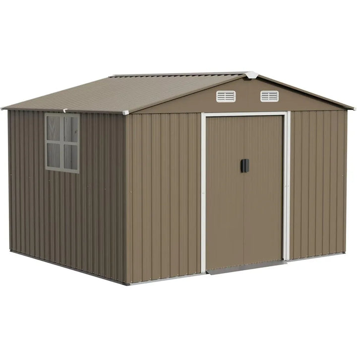 10 x 8 FT Outdoor Storage Shed, Waterproof, Lockable Door Metal Tool Sheds w/Sliding Door and Air Vents, Metal Storage Shed