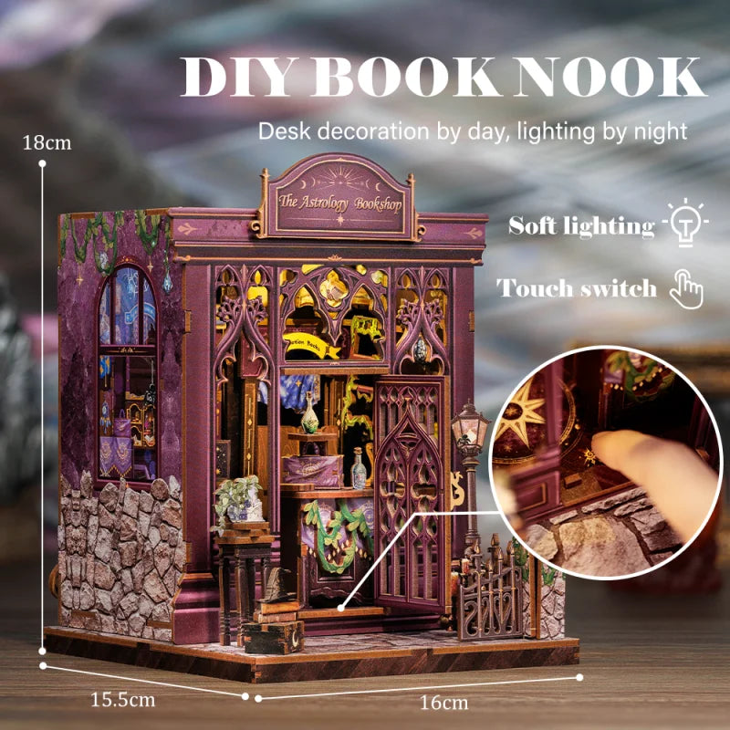 CUTEBEE Bookstore Book Nook with Light DIY Miniature Wooden Dollhouse for Decor Gift Bookshelf Insert Kit 3D Puzzle